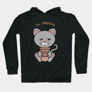 Ew Monday, Funny cat drinking coffee Hoodie